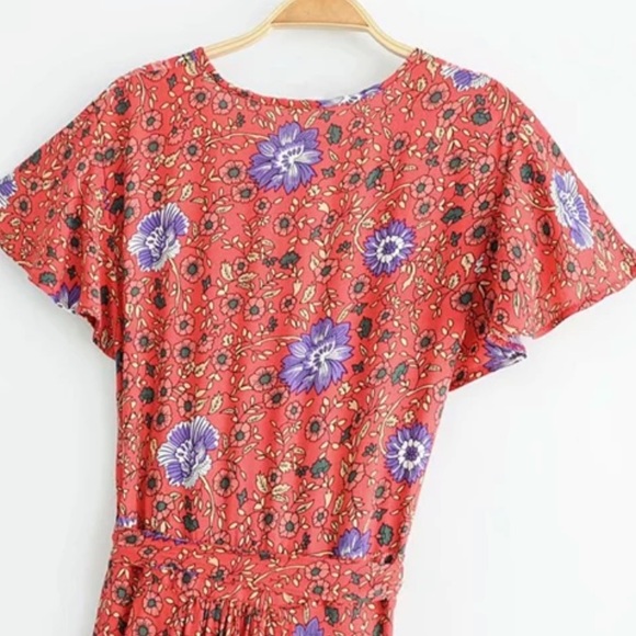 Boho Floral Gypsy Print Maxi Wrap Dress red - Picture 8 of 14